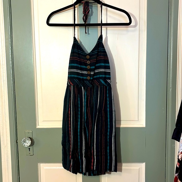 halter tie beachy striped sundress w pockets - Picture 1 of 7